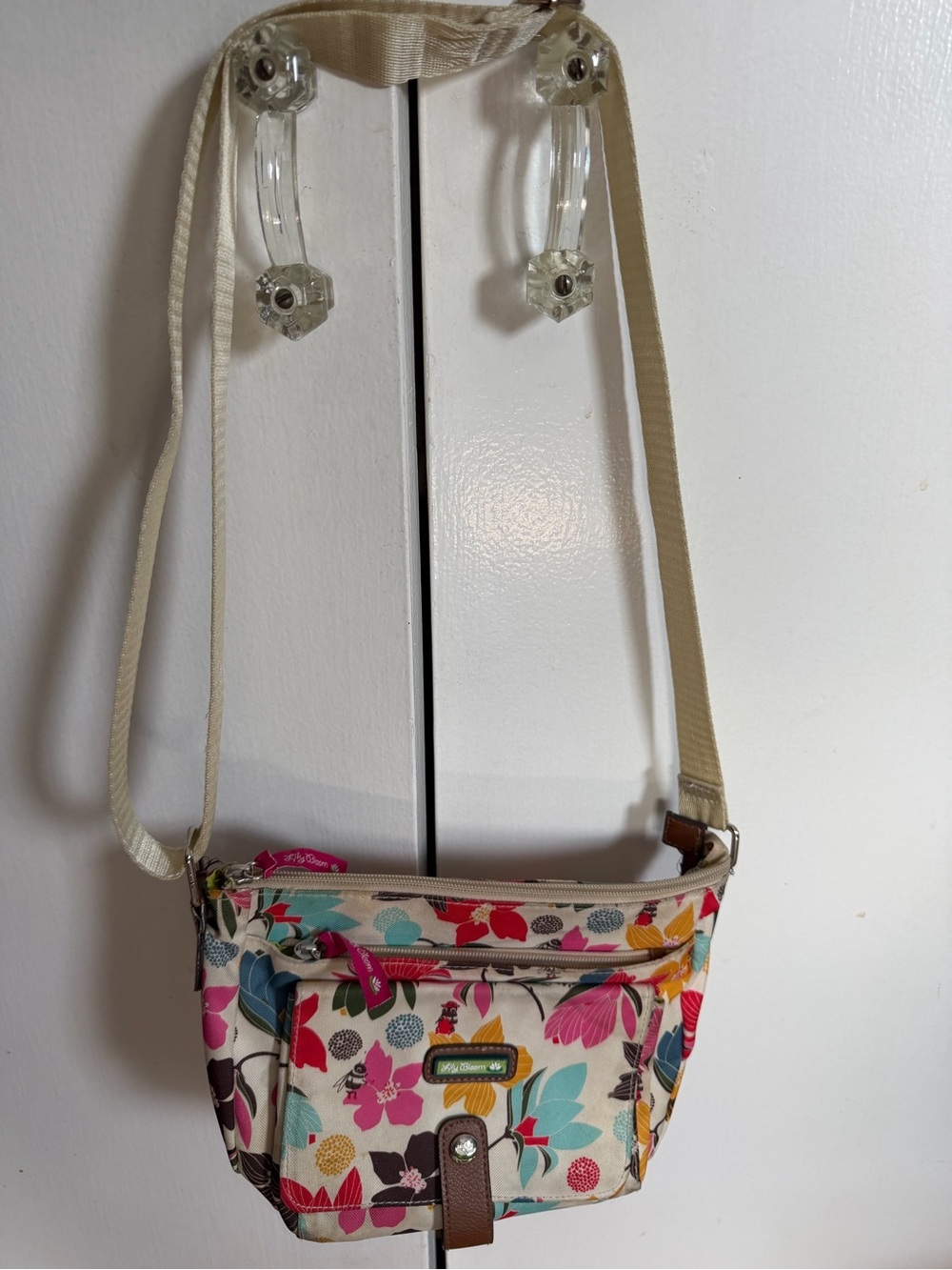 Lily Bloom Cream Crossbody with Pink, Blue and Red Floral Print
